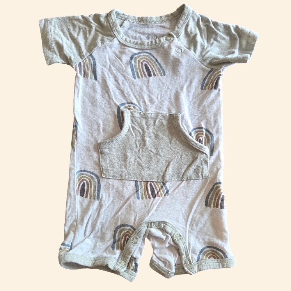 Kyte Baby Bamboo Rainbow Print Short Sleeve Romper Sage Green 3-6 Months